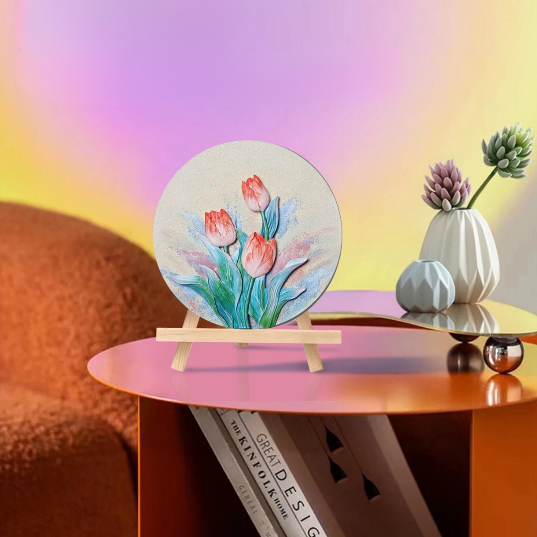 3D Tulip Quartz Sand Painting Kit – DIY Round Canvas Art Set (20cm)