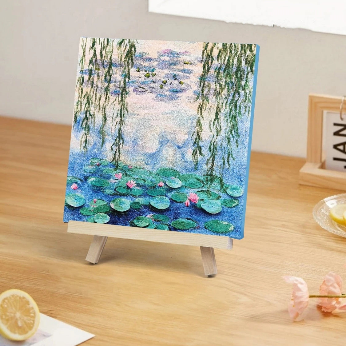 Impressionist Lotus DIY Textured Canvas Painting Kit – With Quartz Sand & Mini Easel