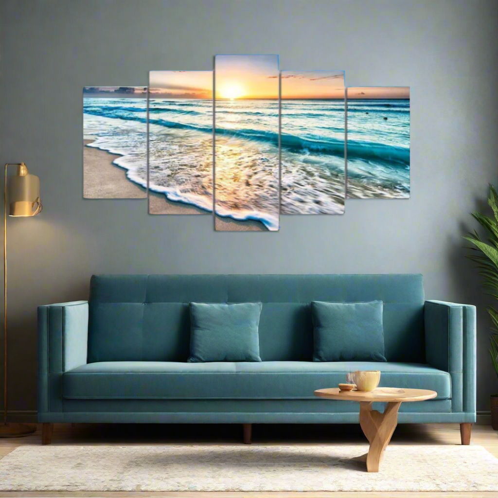 5 Panels Beach Sunset Framed Canvas Prints - Art Wall Melbourne