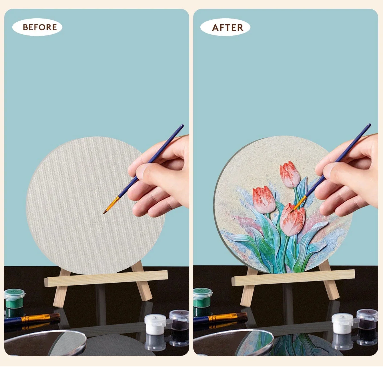 3D Tulip Quartz Sand Painting Kit – DIY Round Canvas Art Set (20cm)