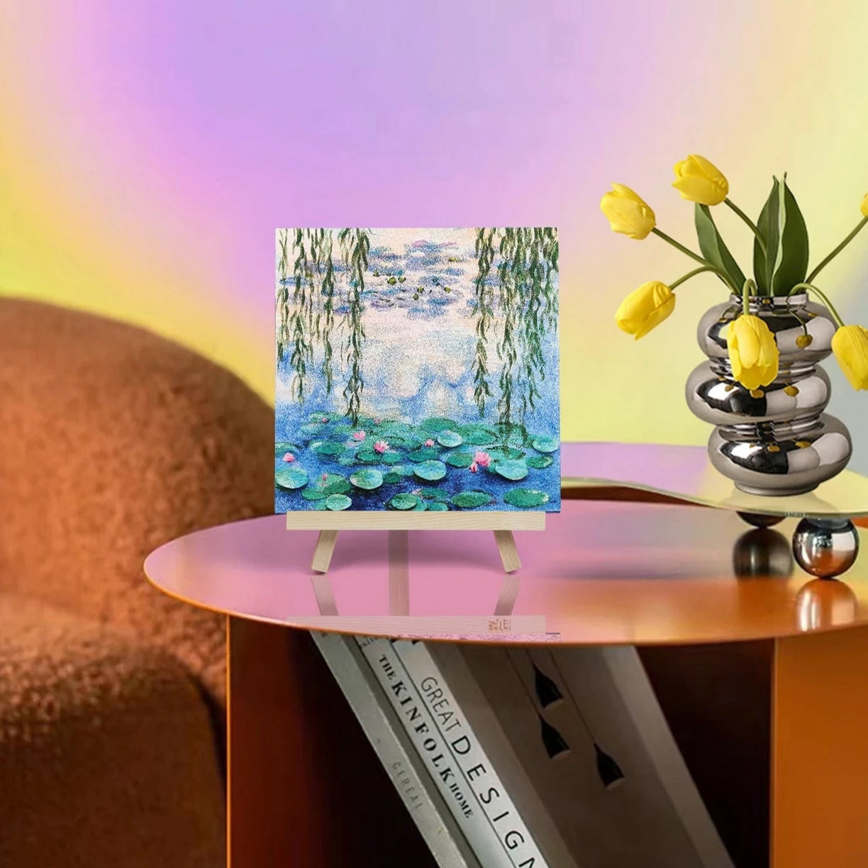 Impressionist Lotus DIY Textured Canvas Painting Kit – With Quartz Sand & Mini Easel