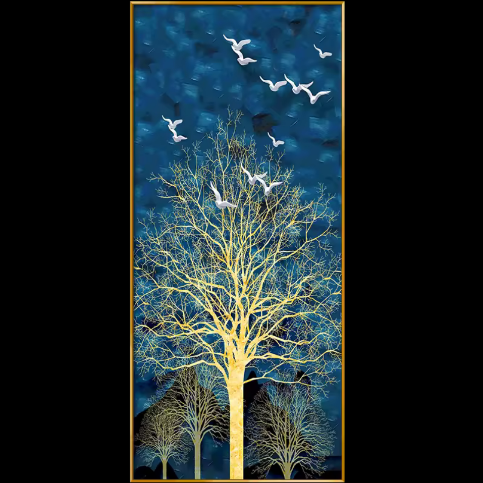 Aurora Trees: Glass Framed Golden Tree Wall Art - Art Wall Melbourne