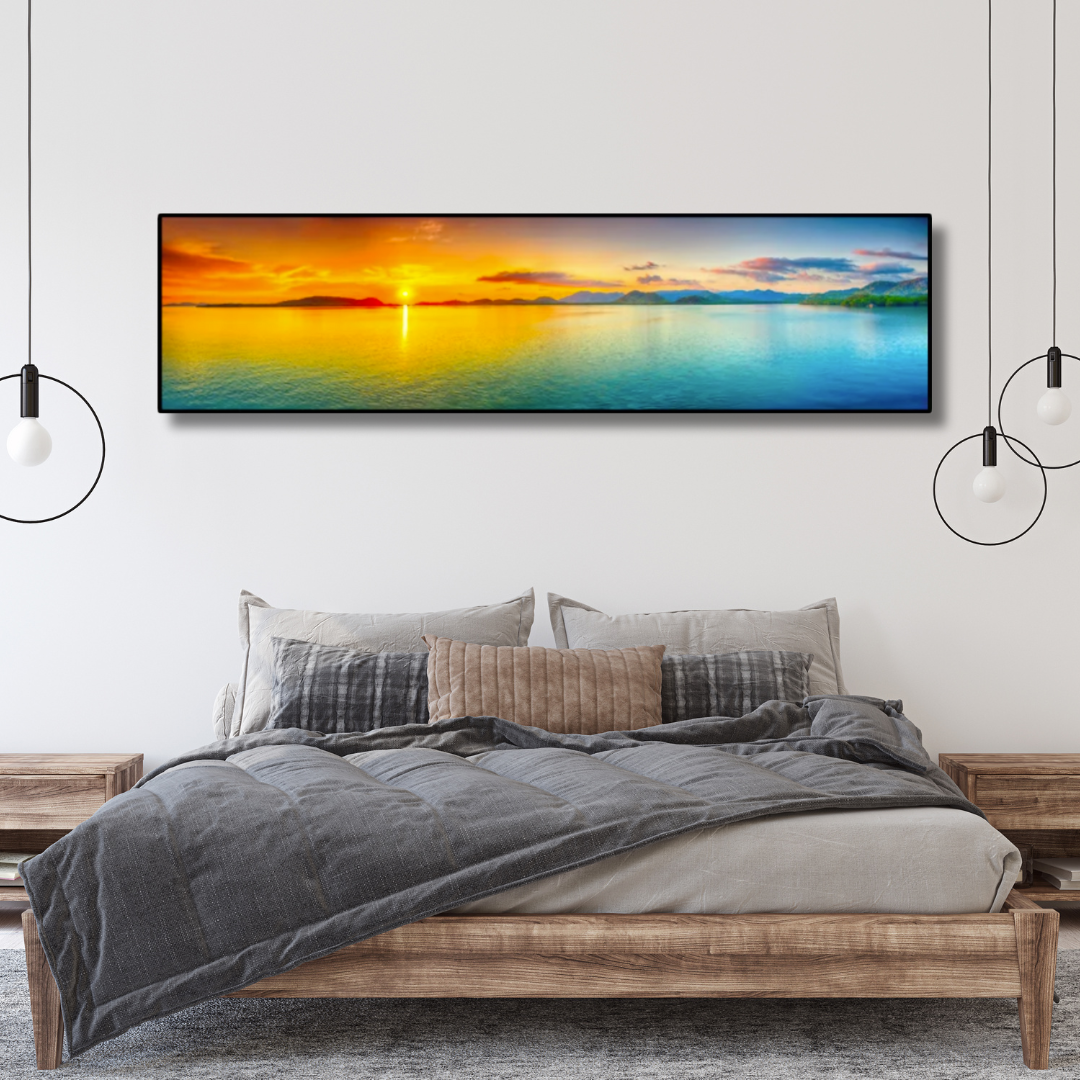 Coastal Glow – XL Horizontal Framed Sunset Wall Art (150x50cm) - Art Wall Melbourne