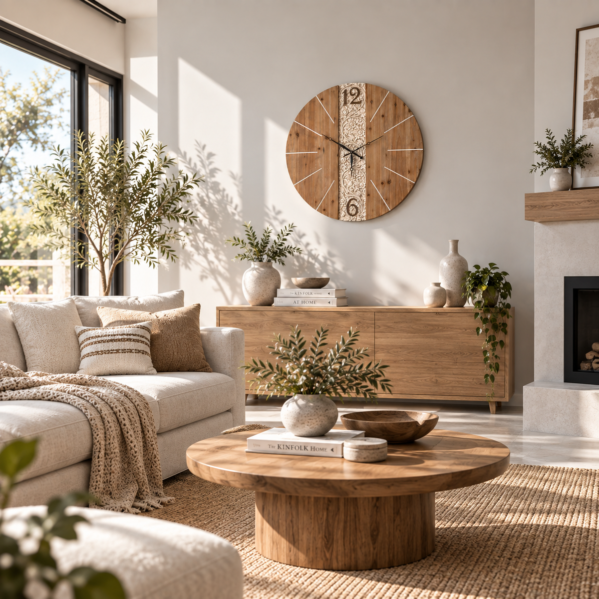 Large Carved Wood Wall Clock – Rustic Statement Wall Décor