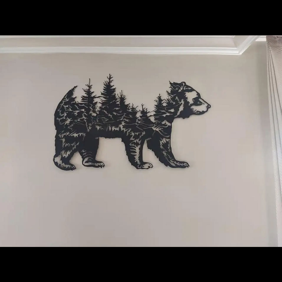 Majestic Bear with Forest Metal Wall Art - Art Wall Melbourne