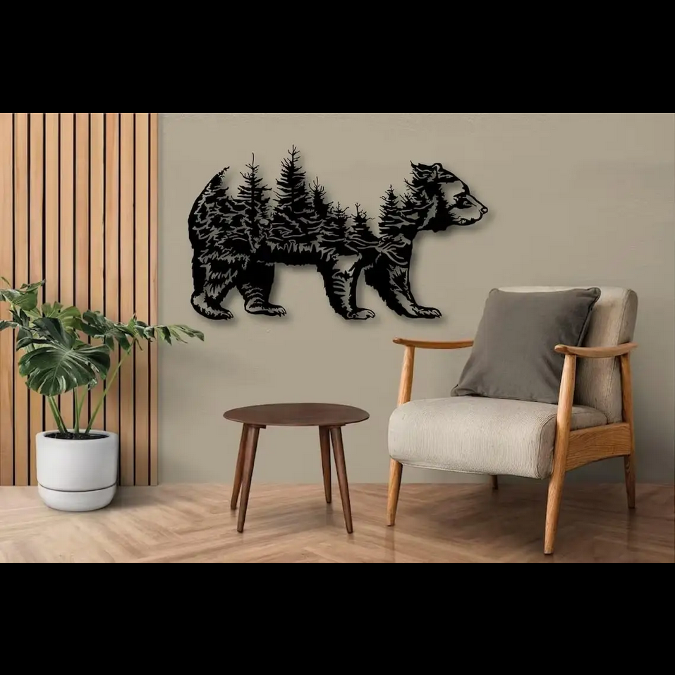 Majestic Bear with Forest Metal Wall Art - Art Wall Melbourne