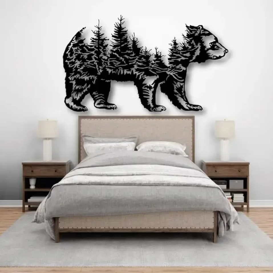 Majestic Bear with Forest Metal Wall Art - Art Wall Melbourne