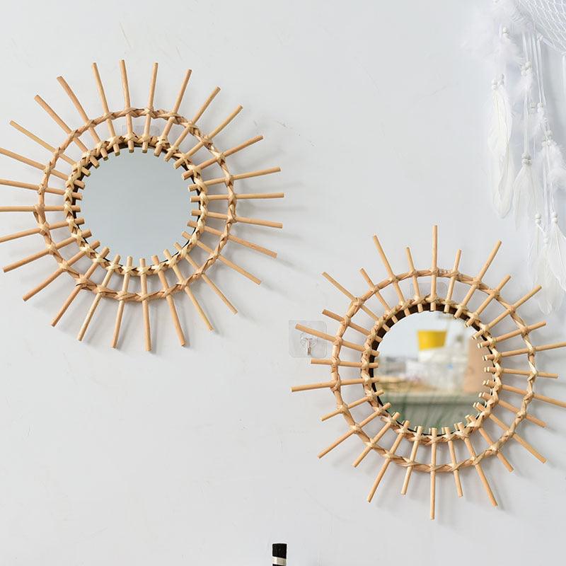 2 Pcs Set - Round Handmade Rattan Wall Mirrors - artwallmelbourne