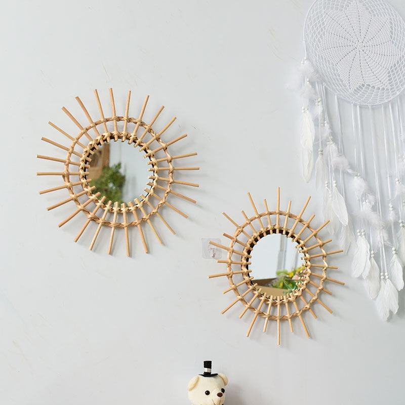 2 Pcs Set - Round Handmade Rattan Wall Mirrors - artwallmelbourne