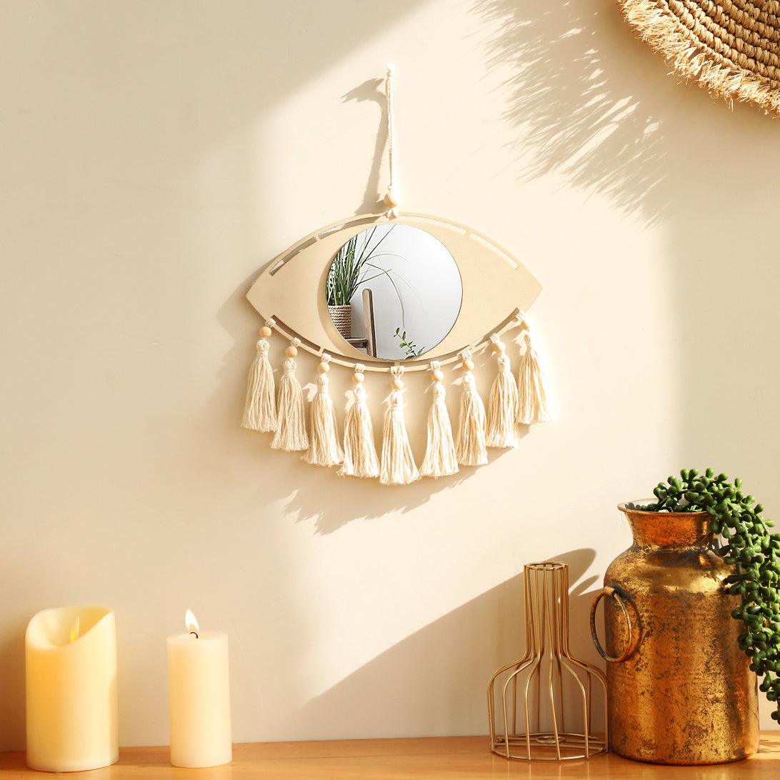 2 Pcs Set - Rustic Wood Evil Eye Wall Mirrors - artwallmelbourne