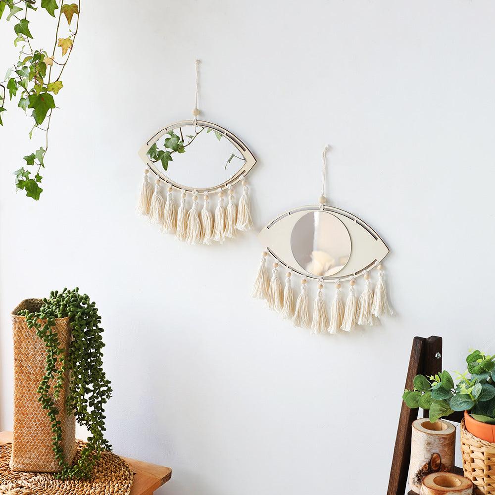 2 Pcs Set - Rustic Wood Evil Eye Wall Mirrors - artwallmelbourne