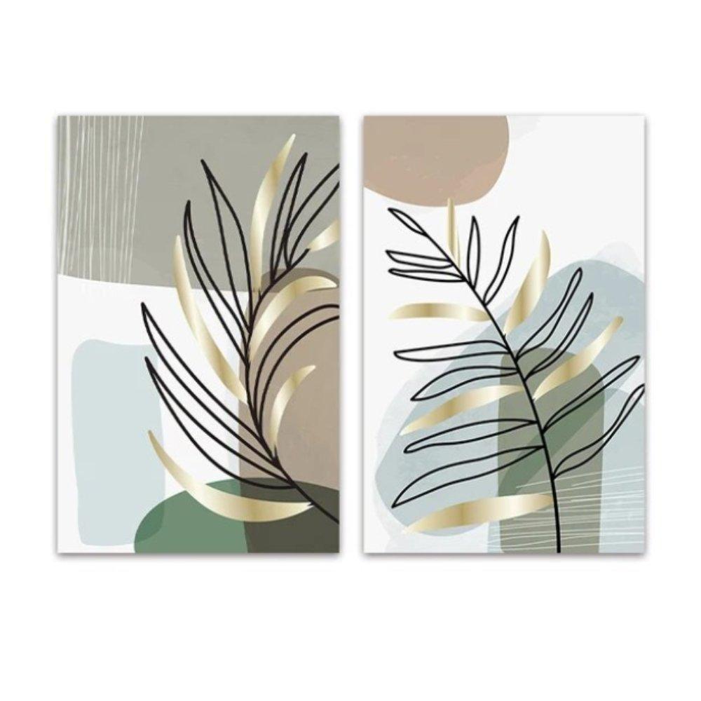 2 Piece Bohemian Leaf Abstract Framed Wall Art - Fansee Australia