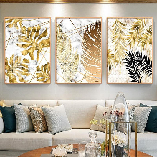 Golden Leaf Canvas Prints (3 Pcs Set - 60x80cm) - Fansee Australia