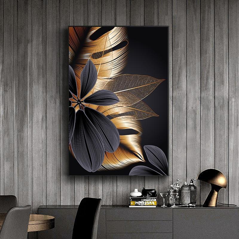 Black Golden Plant Leaf Canvas Poster Print Modern Home Decor Abstract Wall Art Painting Nordic Living Room Decoration Picture - Fansee Australia