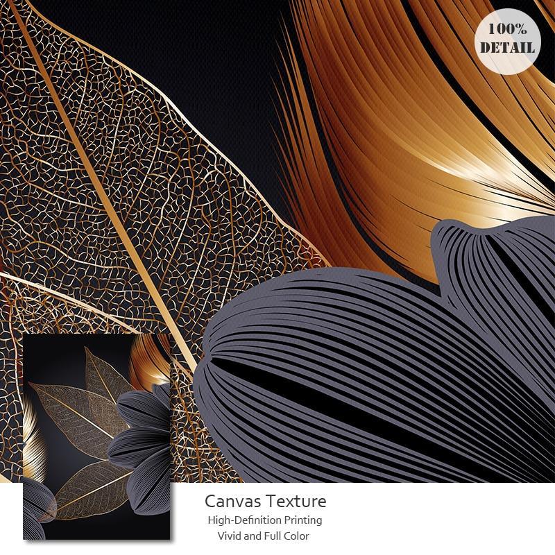 Black Golden Plant Leaf Canvas Poster Print Modern Home Decor Abstract Wall Art Painting Nordic Living Room Decoration Picture - Fansee Australia