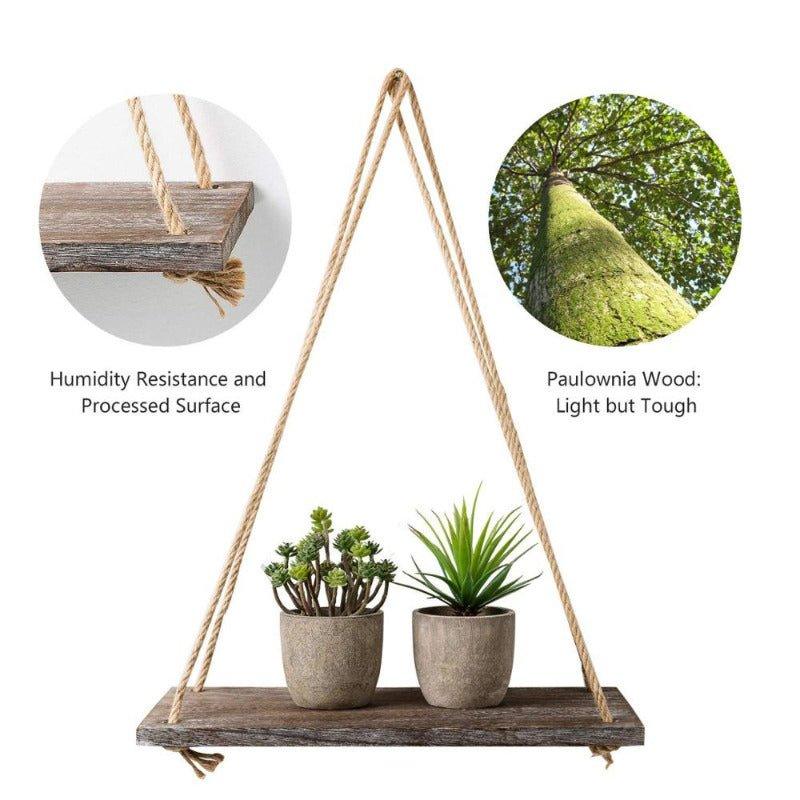 3 Tiers Rustic Wood Jute Rope Wall Hanging Floating Shelf - Fansee Australia