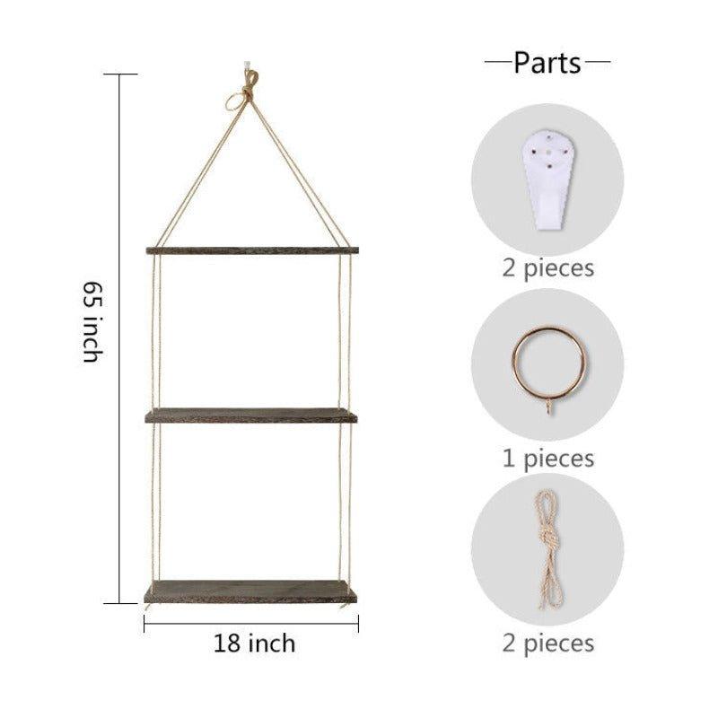 3 Tiers Rustic Wood Jute Rope Wall Hanging Floating Shelf - Fansee Australia