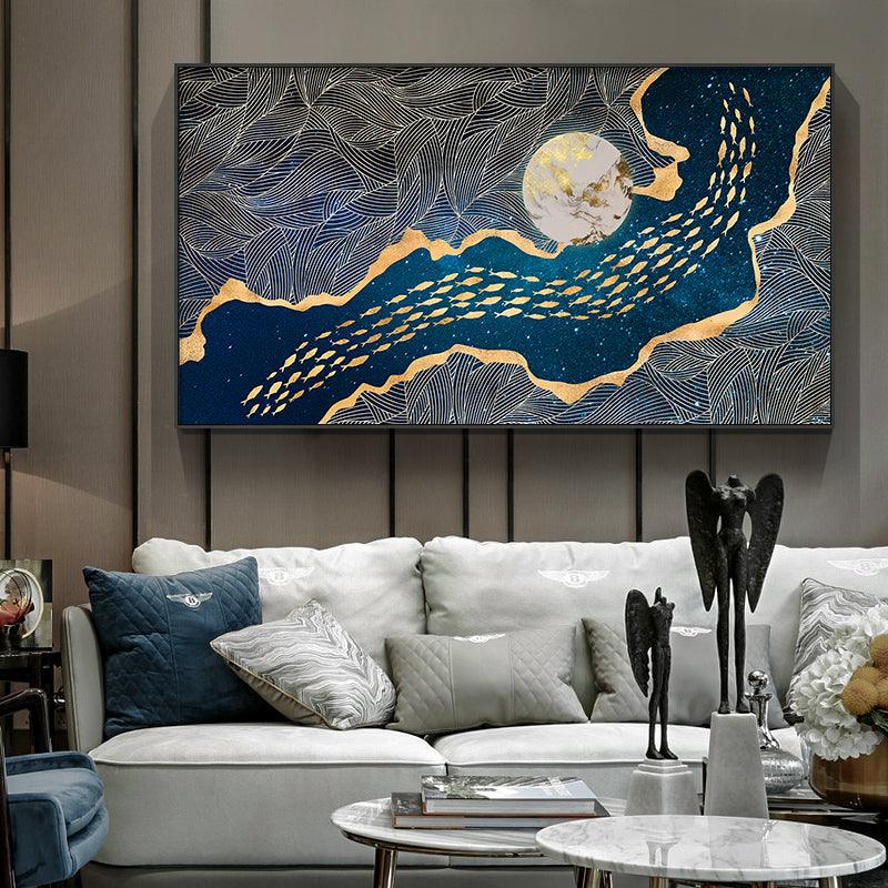 Golden Fish In Moon Canvas Wall Art Prints - Fansee Australia