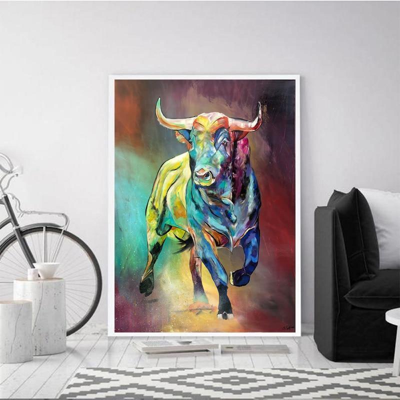 Abstract Colorful Bull Canvas Print Wall Art (70x90cm) - Fansee Australia