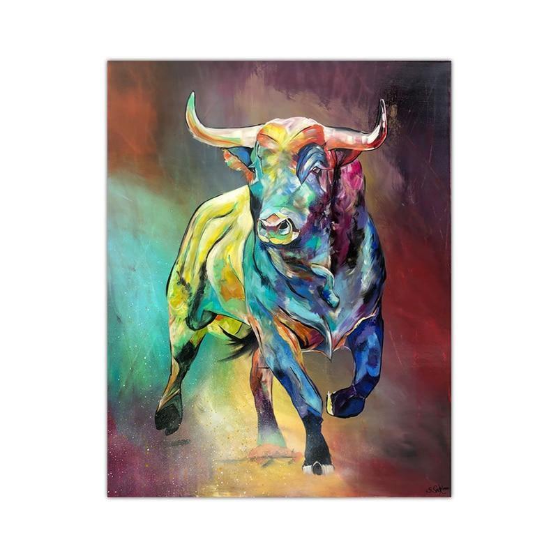 Abstract Colorful Bull Canvas Print Wall Art (70x90cm) - Fansee Australia