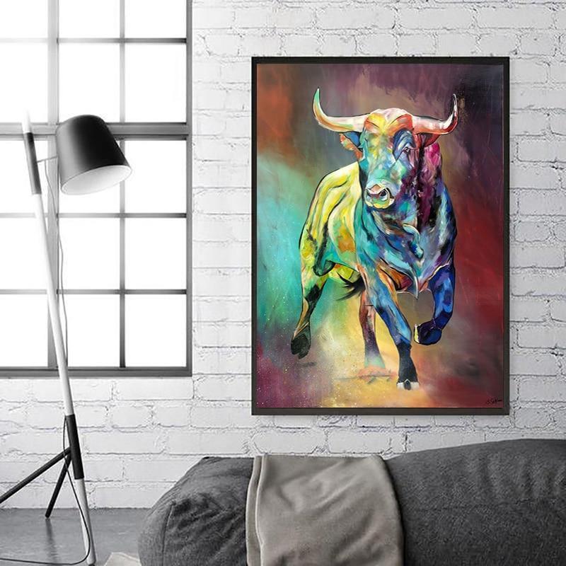 Abstract Colorful Bull Canvas Print Wall Art (70x90cm) - Fansee Australia