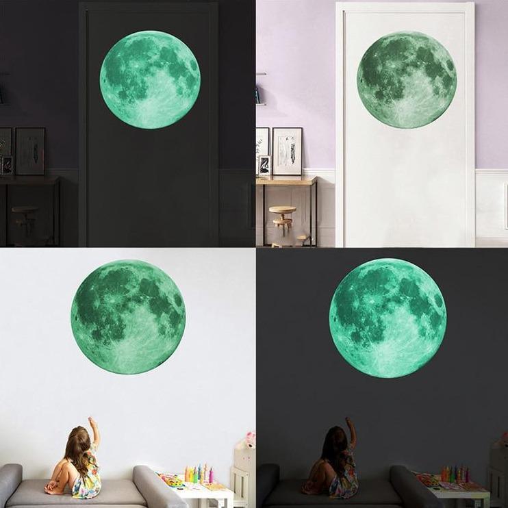 Glow In The Dark Luminous Moon 3D Wall Sticker - Green - Fansee Australia