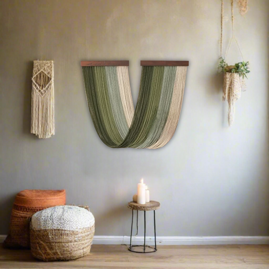 Sage Drift – Adjustable Boho Macrame Wall Art with Wooden Mounts