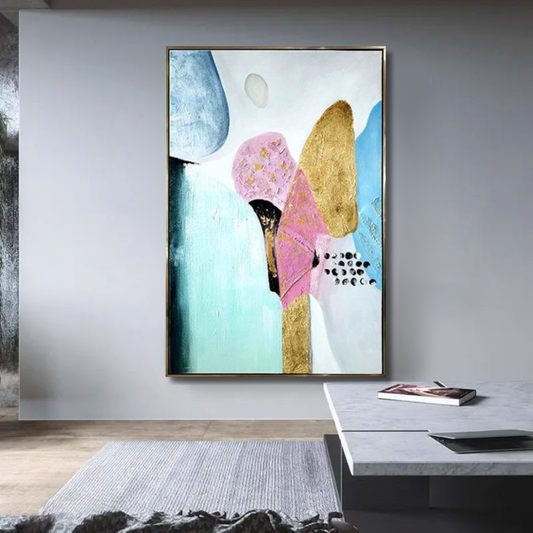Blush Bloom – Pastel & Gold Abstract Framed Painting