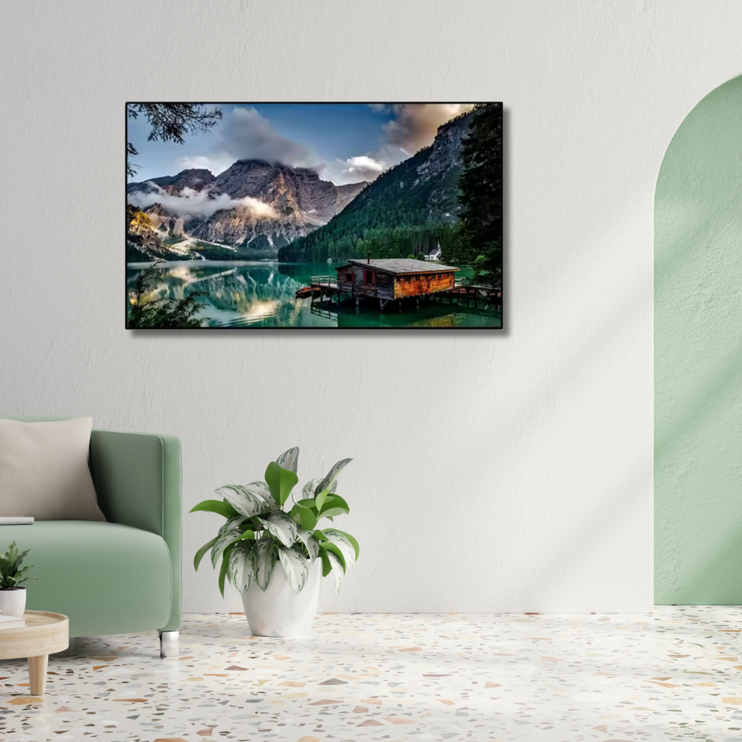 Lakeside Lodge – Framed Mountain Cabin Wall Art (75x100cm)