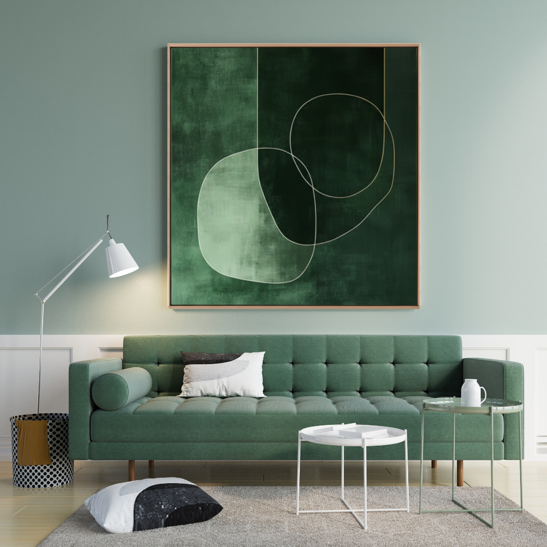 Verdant Geometry – Minimalist Green Wall Art Print (100x100cm)