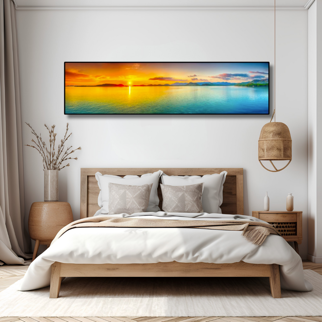 Coastal Glow – XL Horizontal Framed Sunset Wall Art (150x50cm)