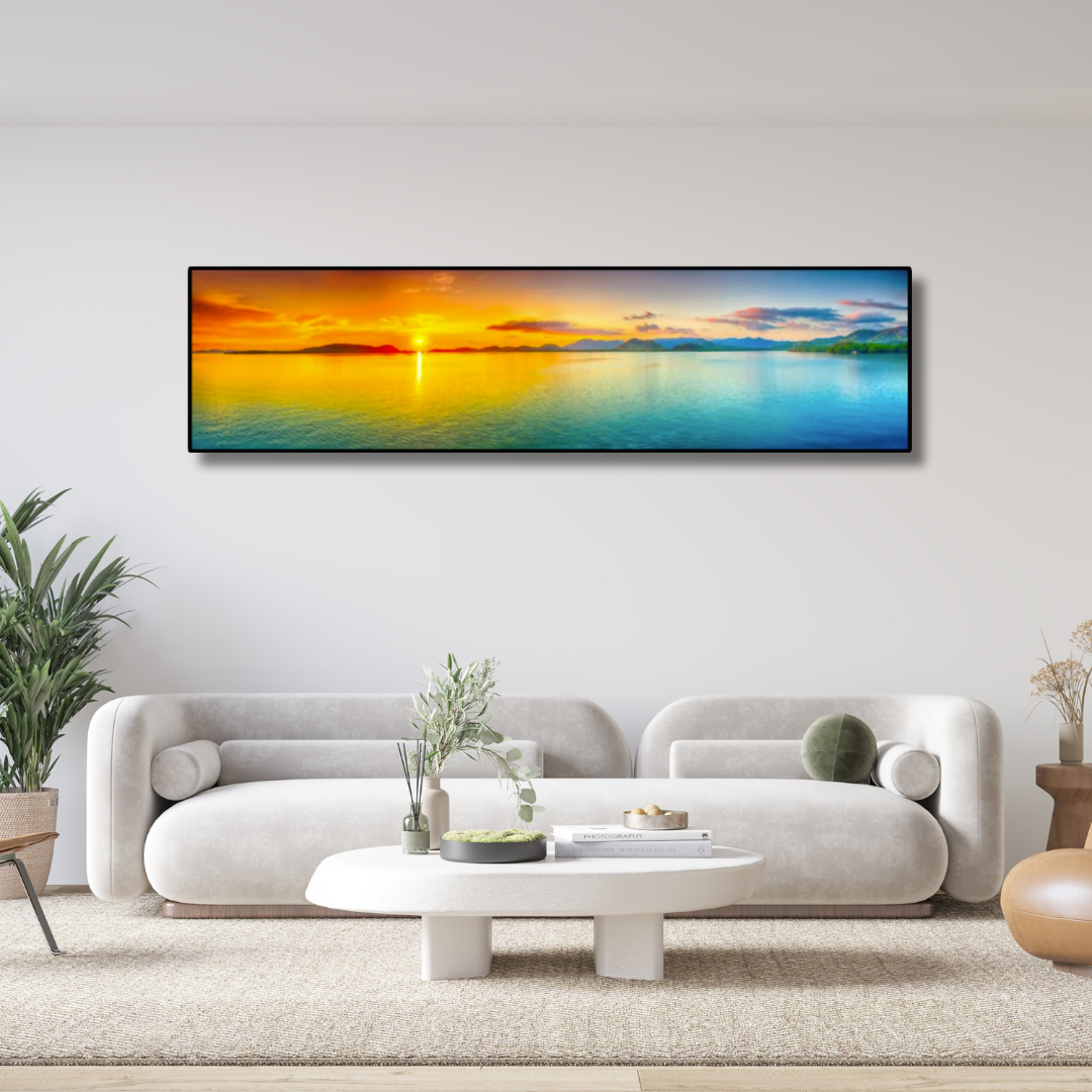 Coastal Glow – XL Horizontal Framed Sunset Wall Art (150x50cm)