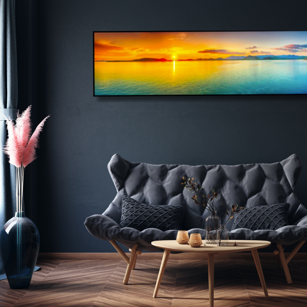 Coastal Glow – XL Horizontal Framed Sunset Wall Art (150x50cm)