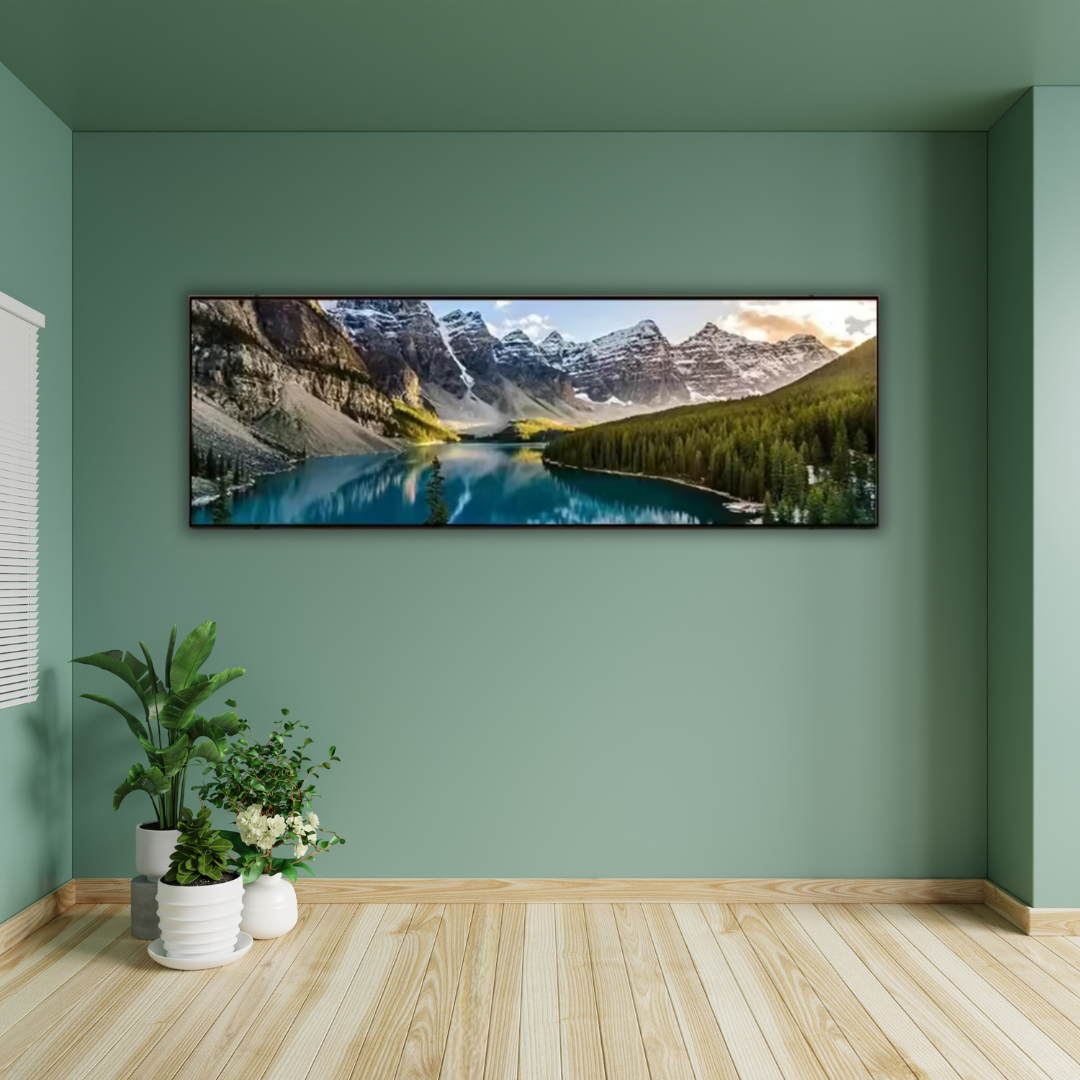 Tranquil Peaks – Panoramic Alpine Lake Canvas Print with Frame