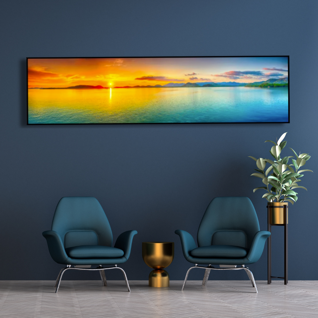Coastal Glow – XL Horizontal Framed Sunset Wall Art (150x50cm)