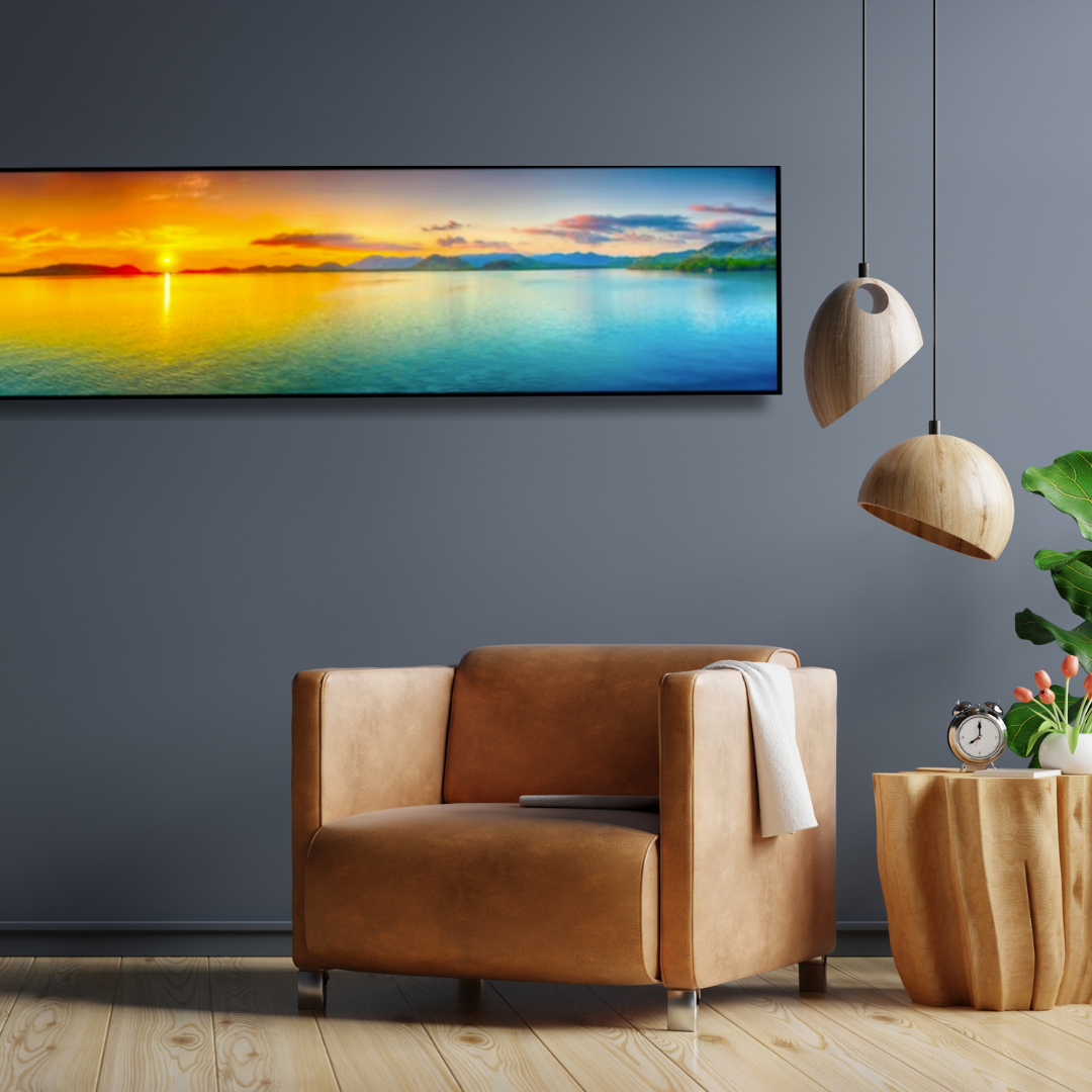 Coastal Glow – XL Horizontal Framed Sunset Wall Art (150x50cm)