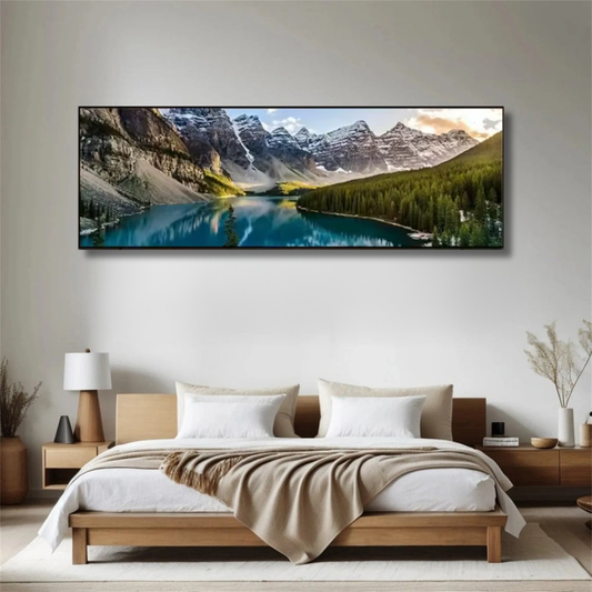 Tranquil Peaks – Panoramic Alpine Lake Canvas Print with Frame