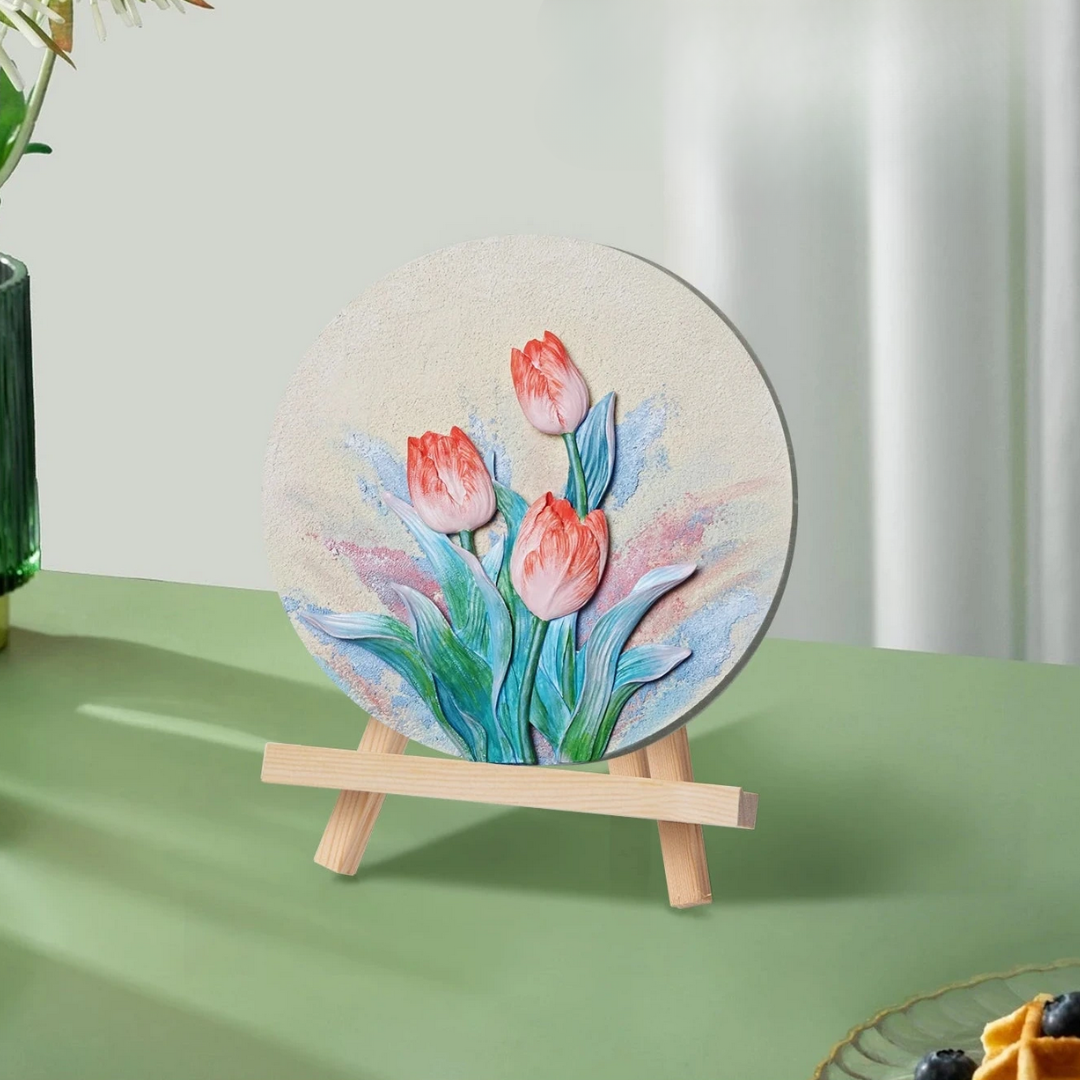 3D Tulip Quartz Sand Painting Kit – DIY Round Canvas Art Set (20cm) - Art Wall Melbourne