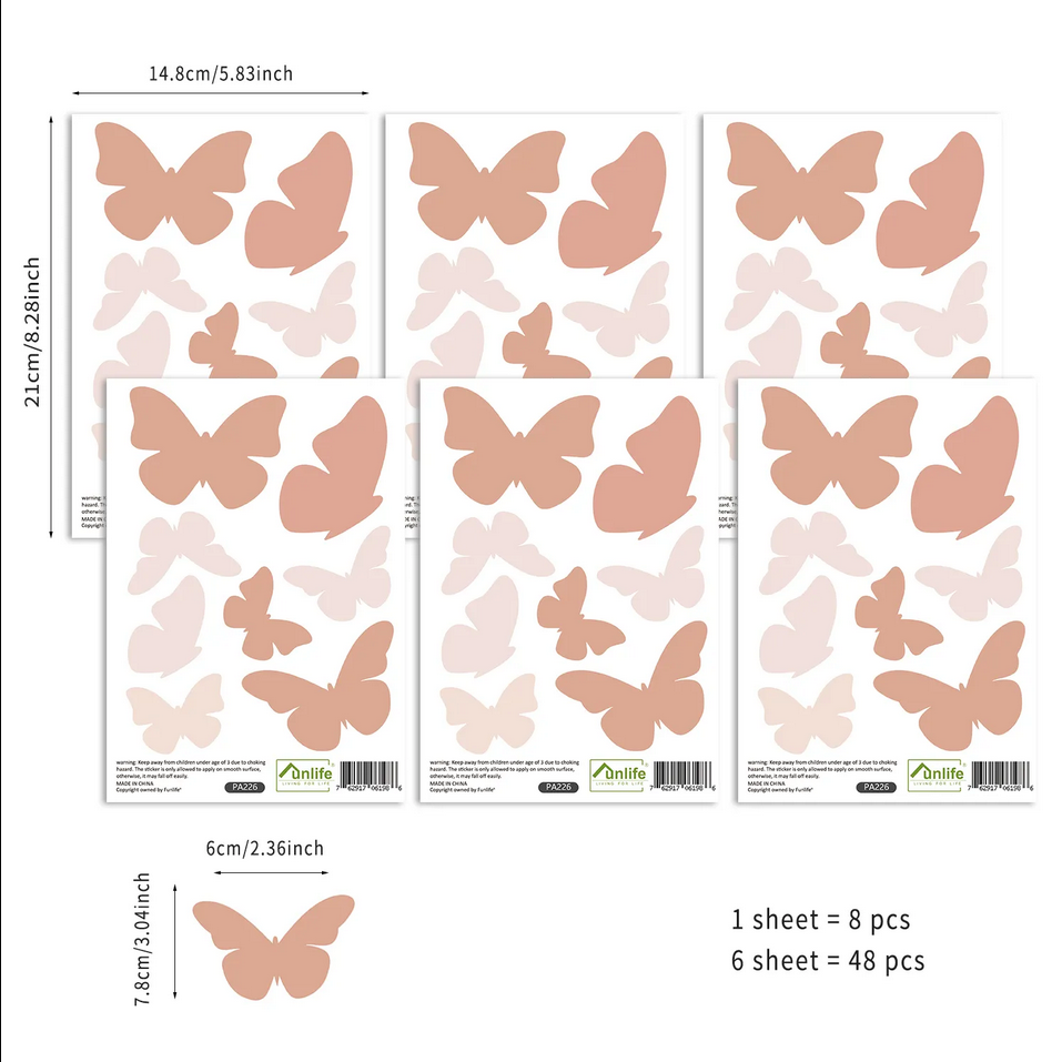 48 Pcs Boho Butterflies Wall Stickers - Art Wall Melbourne