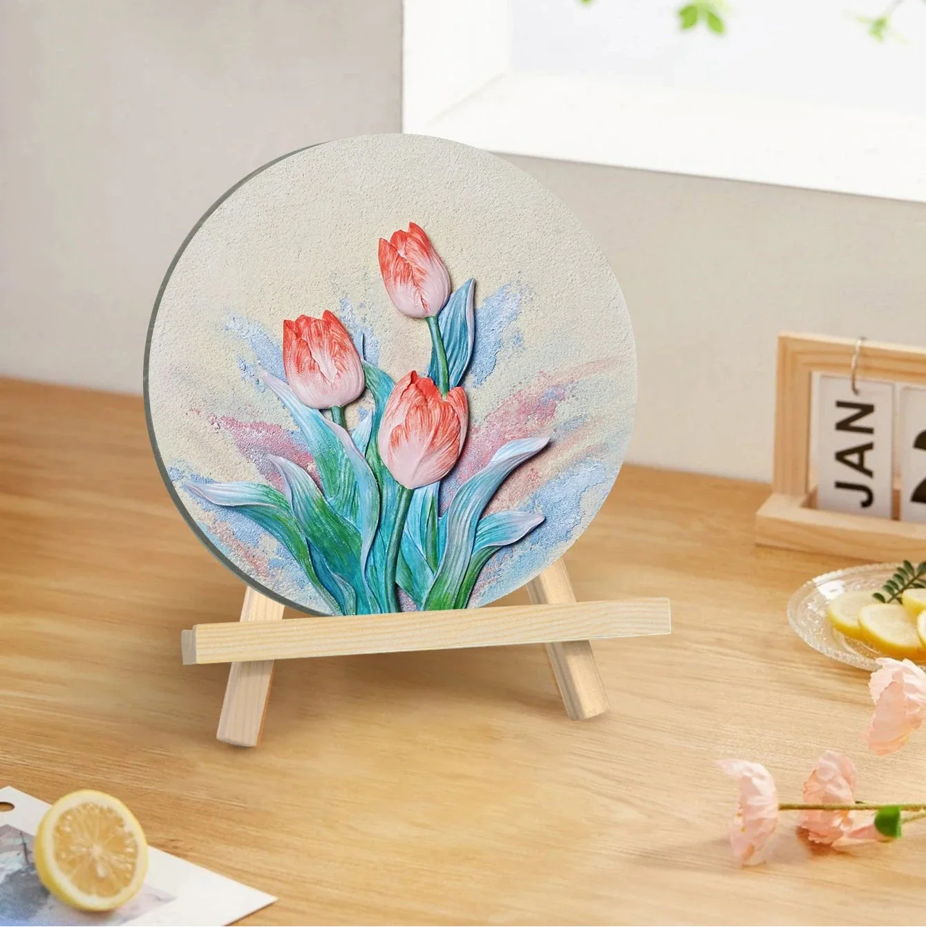 3D Tulip Quartz Sand Painting Kit – DIY Round Canvas Art Set (20cm)