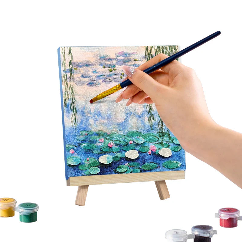 Impressionist Lotus DIY Textured Canvas Painting Kit – With Quartz Sand & Mini Easel