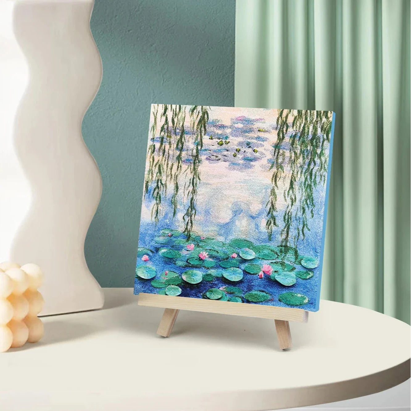 Impressionist Lotus DIY Textured Canvas Painting Kit – With Quartz Sand & Mini Easel