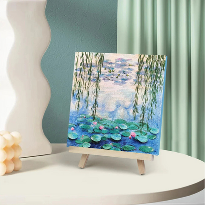 Impressionist Lotus DIY Textured Canvas Painting Kit – With Quartz Sand & Mini Easel