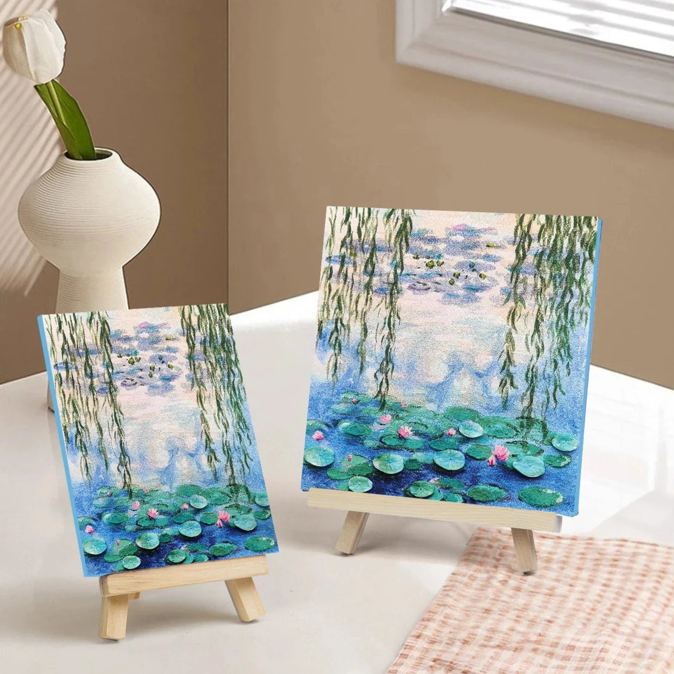Impressionist Lotus DIY Textured Canvas Painting Kit – With Quartz Sand & Mini Easel