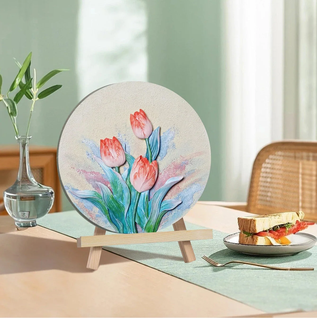 3D Tulip Quartz Sand Painting Kit – DIY Round Canvas Art Set (20cm)