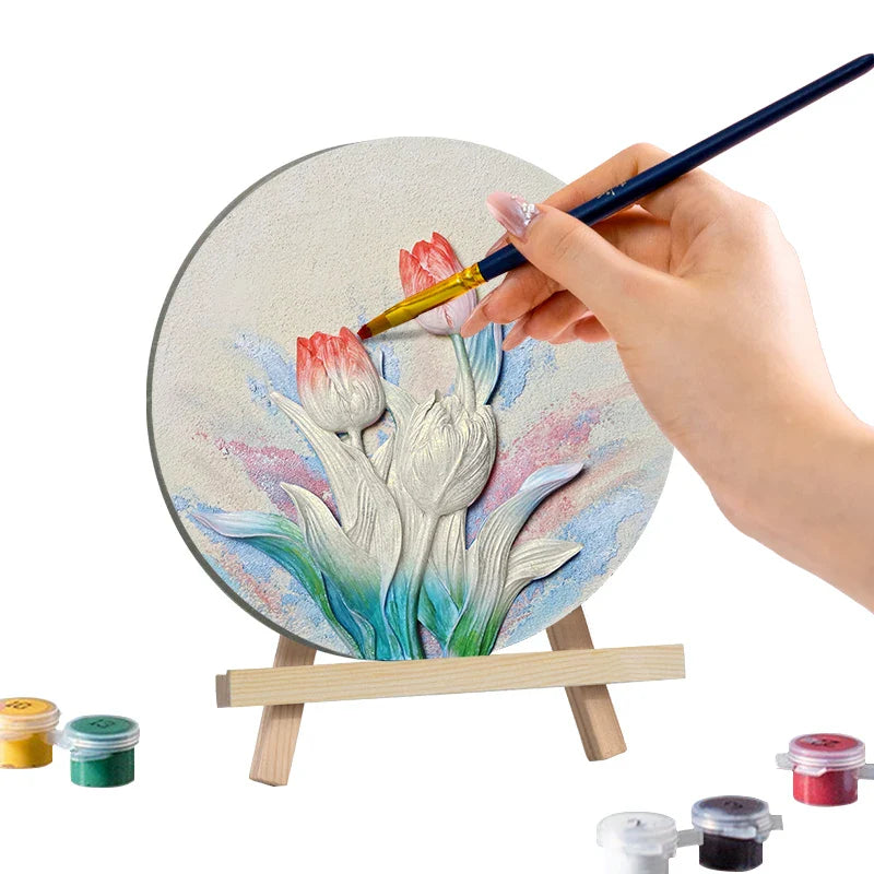 3D Tulip Quartz Sand Painting Kit – DIY Round Canvas Art Set (20cm)