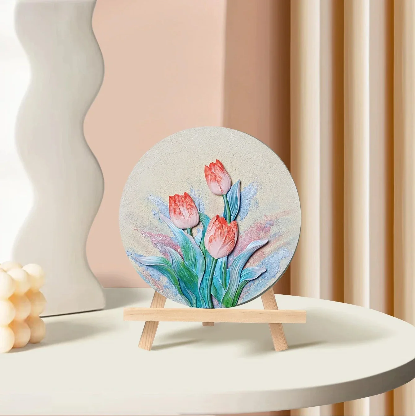 3D Tulip Quartz Sand Painting Kit – DIY Round Canvas Art Set (20cm)