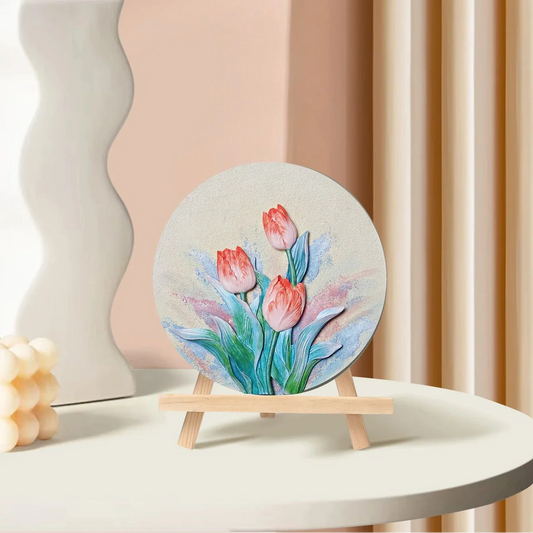 3D Tulip Quartz Sand Painting Kit – DIY Round Canvas Art Set (20cm)