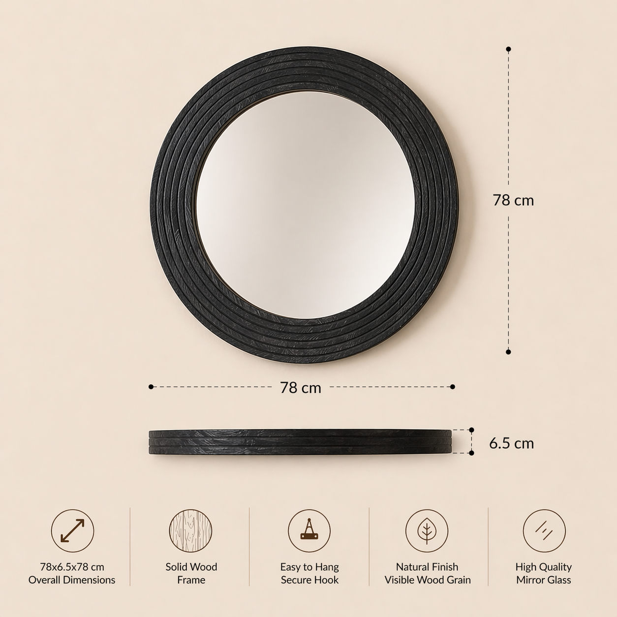 Obsidian Halo Round Wall Mirror – Contemporary Sculpted Statement Mirror