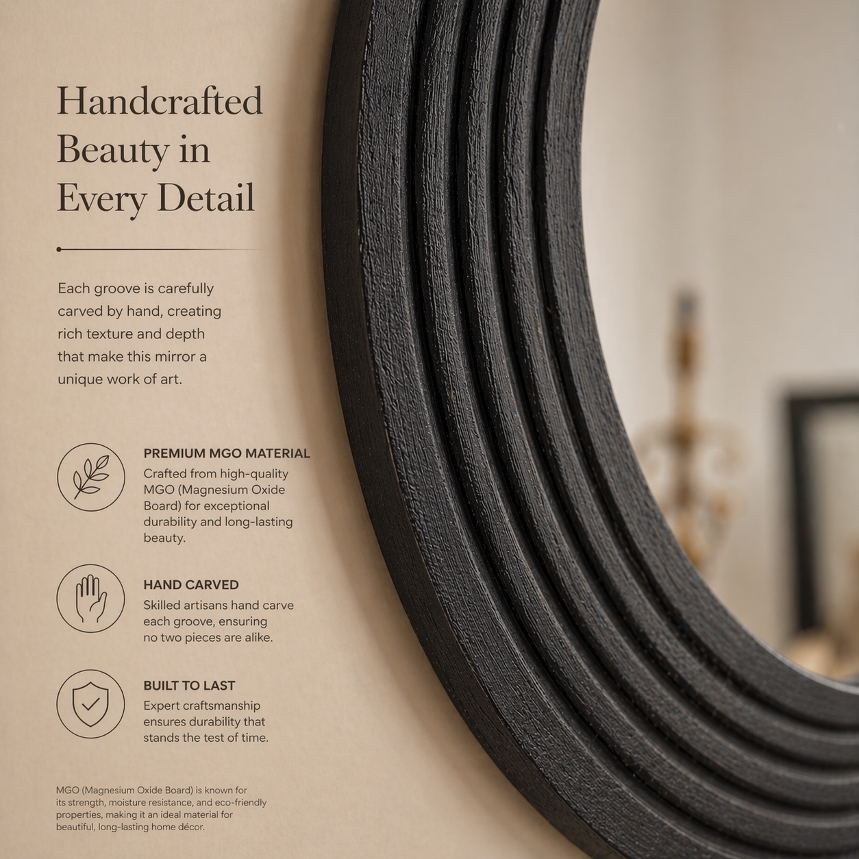 Obsidian Halo Round Wall Mirror – Contemporary Sculpted Statement Mirror